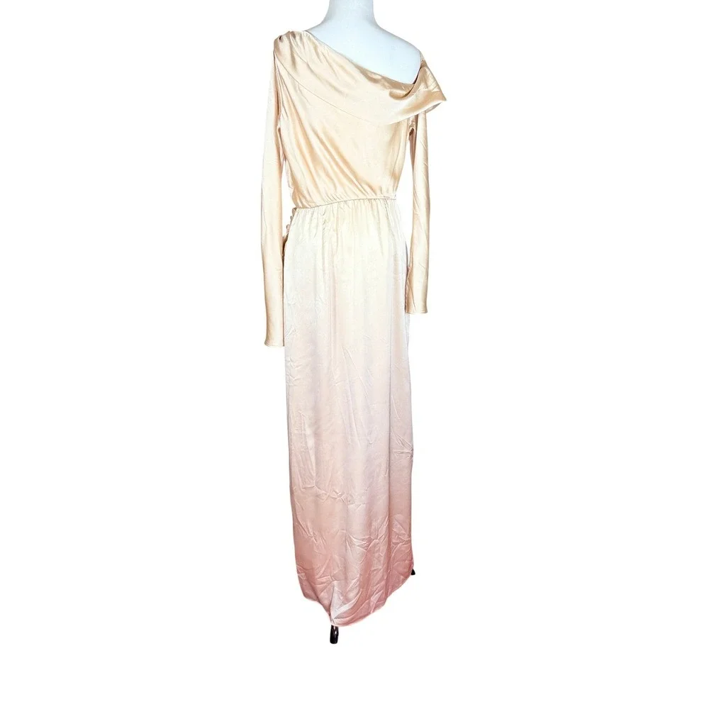 Show Me‎ Your Mumu Jamie Champagne Satin Off Shoulder Maxi Dress Long Sleeve Med